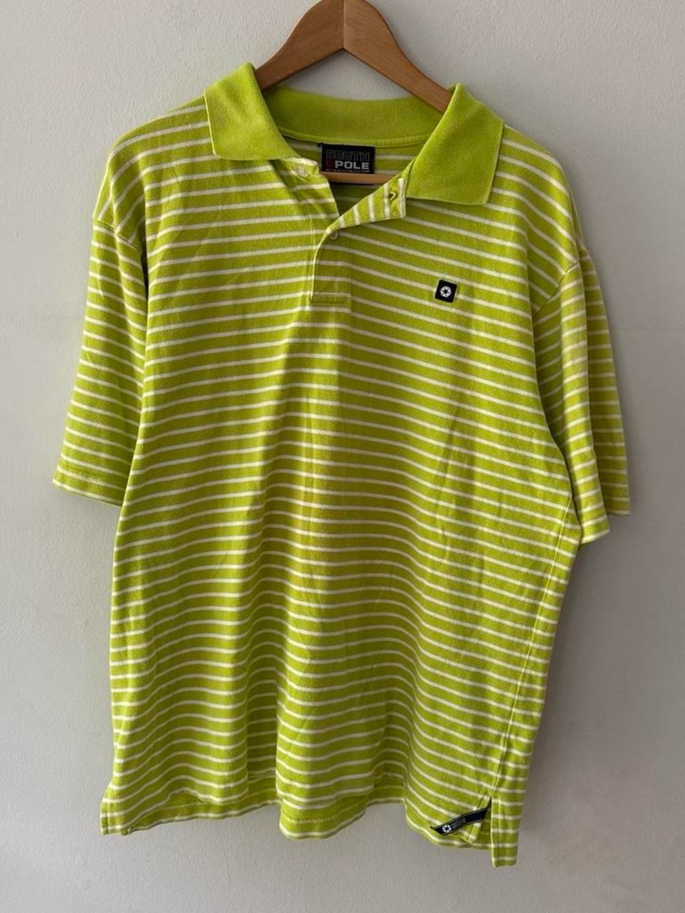 Vintage Y2K 2000s Southpole Lime Green & White Striped Golfing Polo Tee